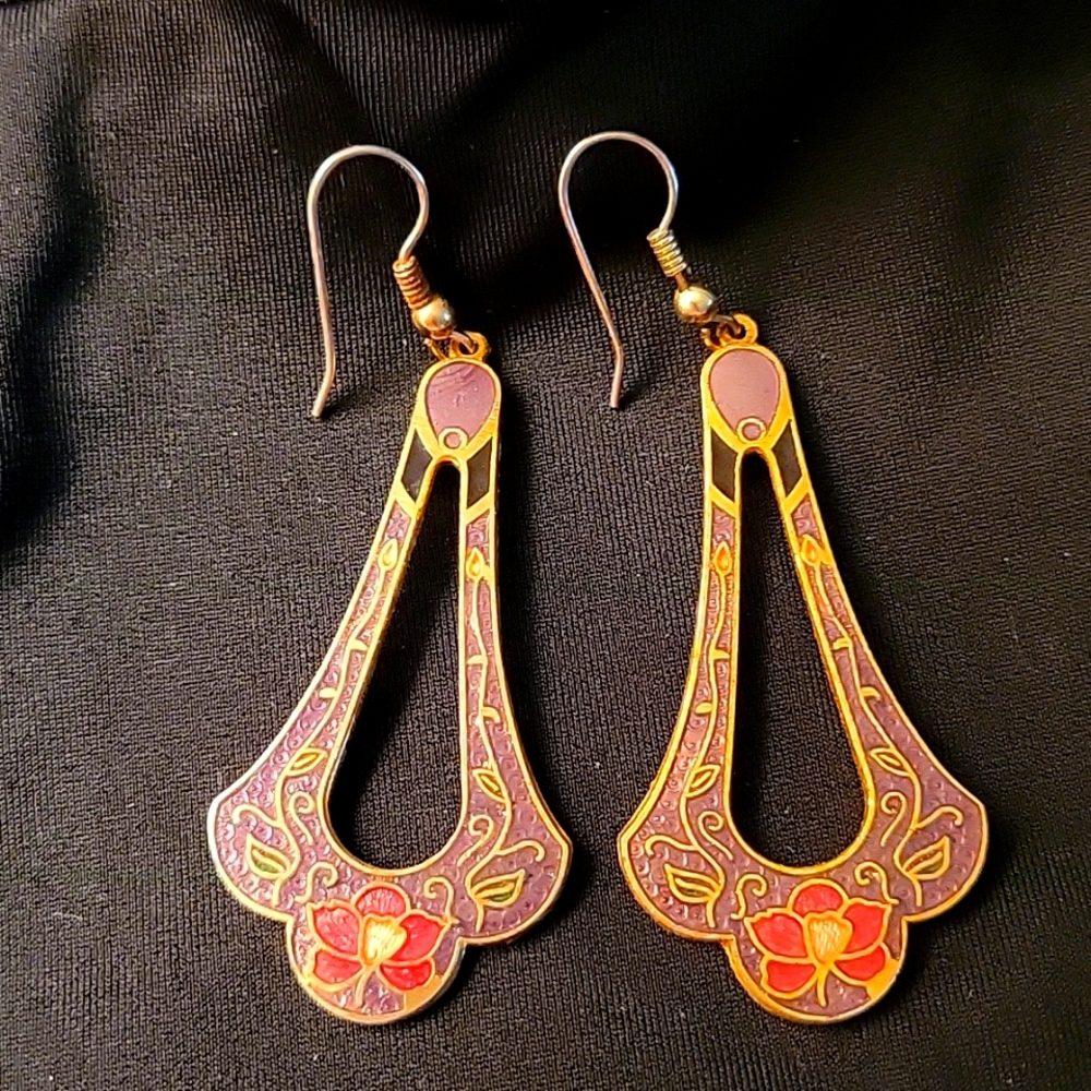 Vintage Cloisonne earrings.
